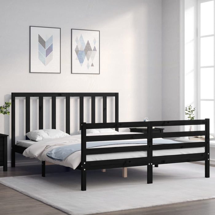 Massivholzbett mit Kopfteil Schwarz