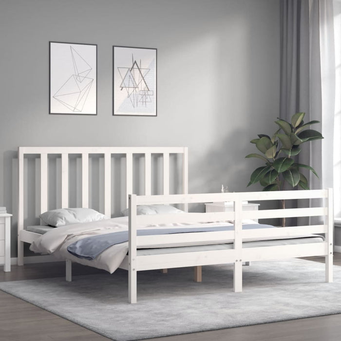 Massivholzbett mit Kopfteil Weiß 160x200 cm