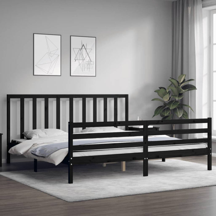 Massivholzbett mit Kopfteil Schwarz