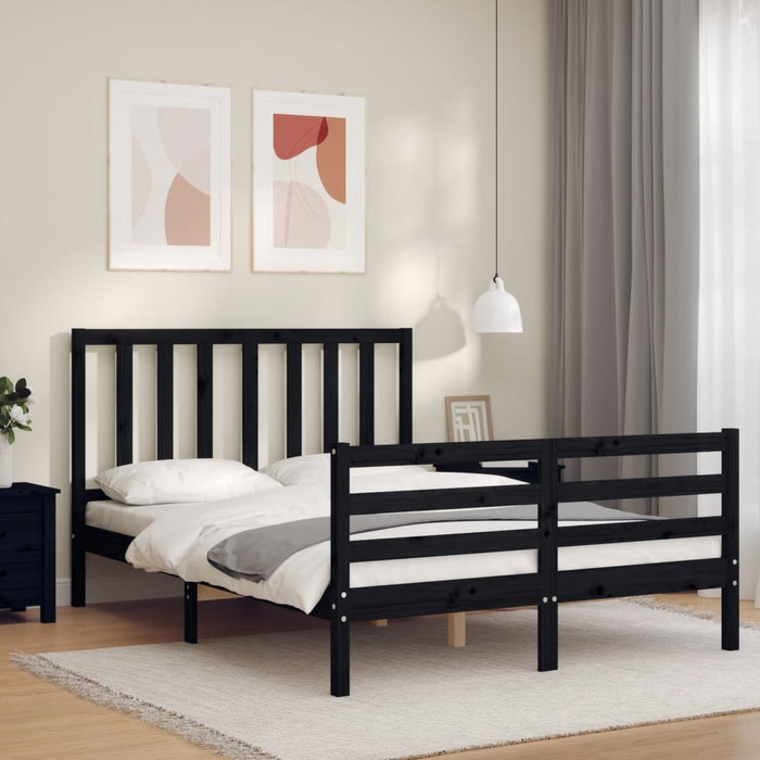Massivholzbett mit Kopfteil Schwarz 140x190 cm
