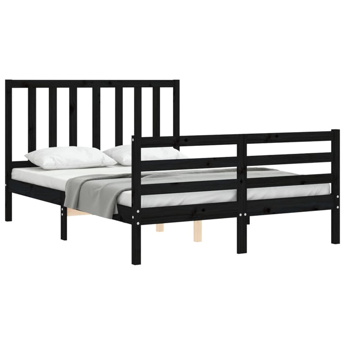 Massivholzbett mit Kopfteil Schwarz 140x190 cm