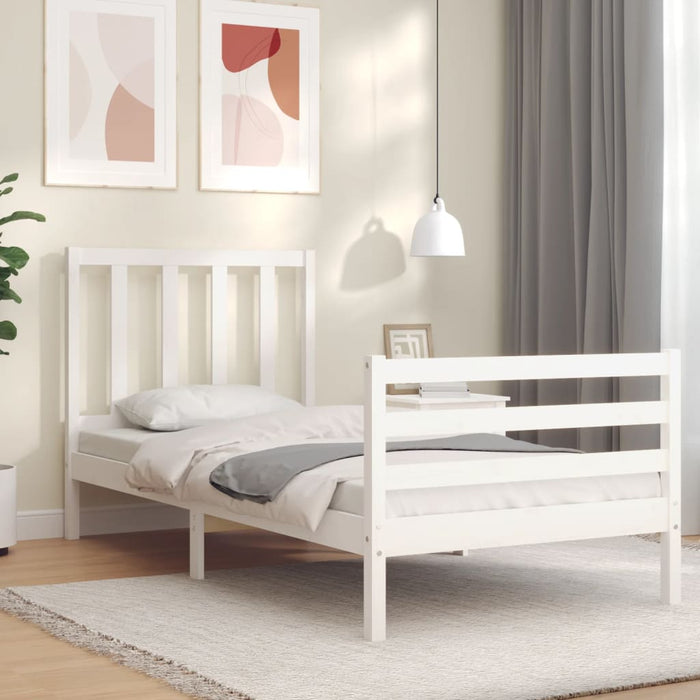 Massivholzbett mit Kopfteil Weiß 90x200 cm