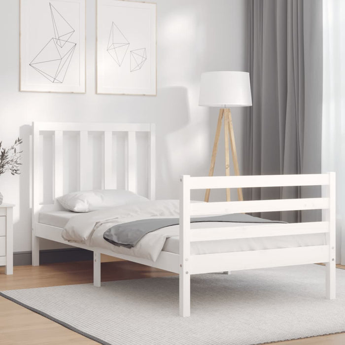 Massivholzbett mit Kopfteil Weiß 90x200 cm