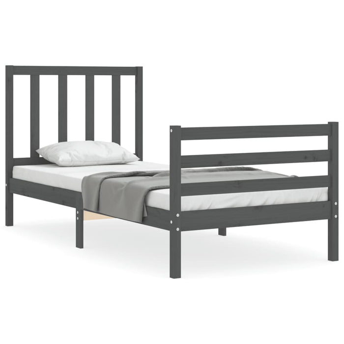 Massivholzbett mit Kopfteil Grau 90x200 cm