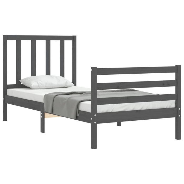 Massivholzbett mit Kopfteil Grau 90x200 cm