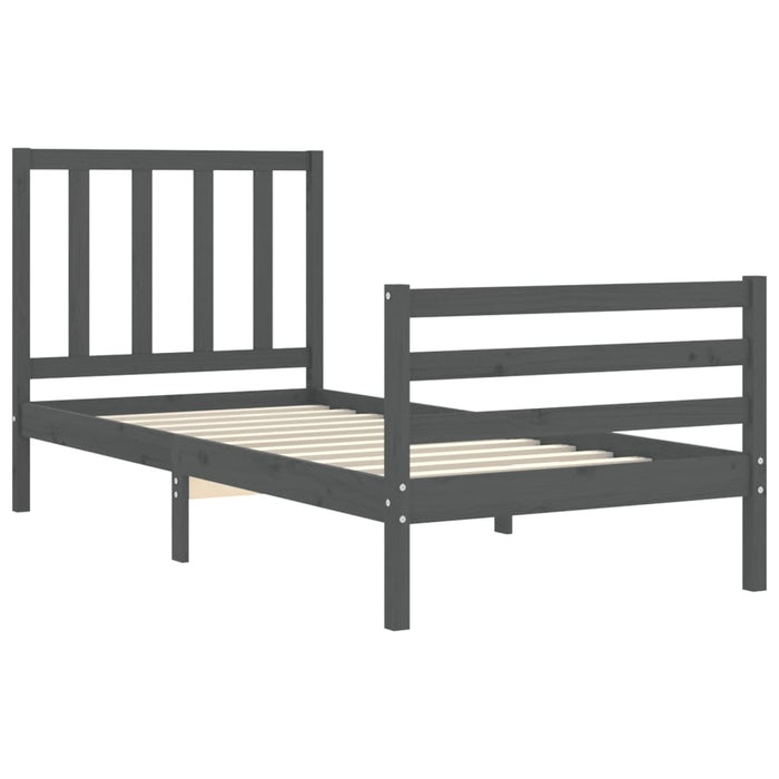 Massivholzbett mit Kopfteil Grau 90x200 cm