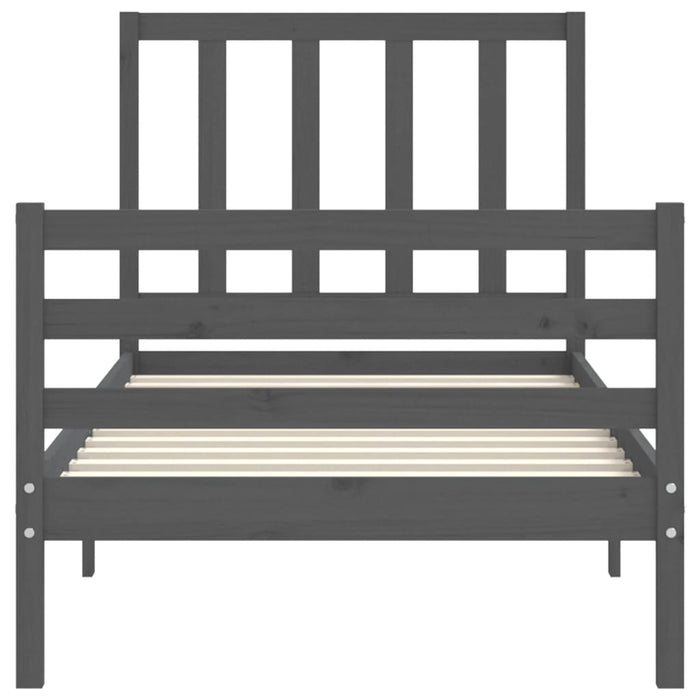 Massivholzbett mit Kopfteil Grau 90x200 cm