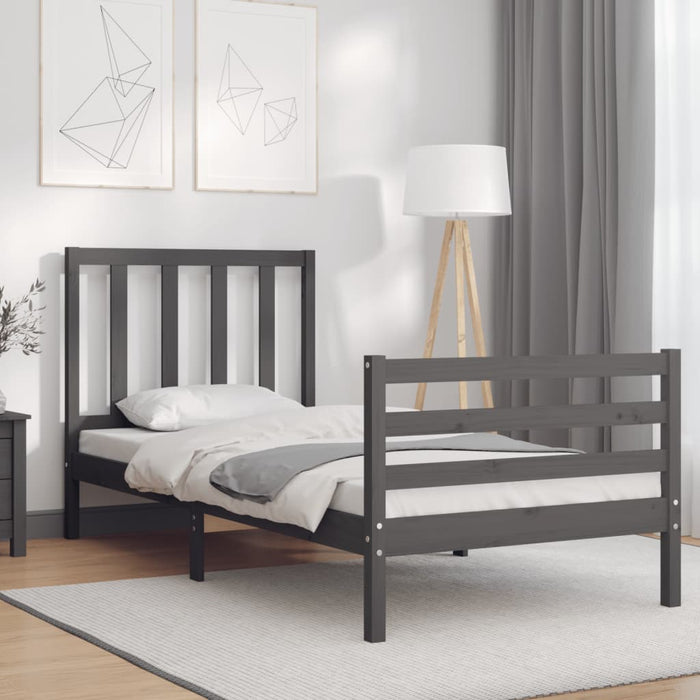 Massivholzbett mit Kopfteil Grau 90x200 cm