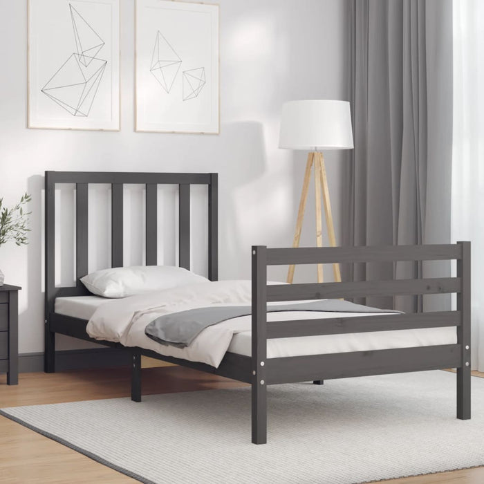Massivholzbett mit Kopfteil Grau 100x200 cm