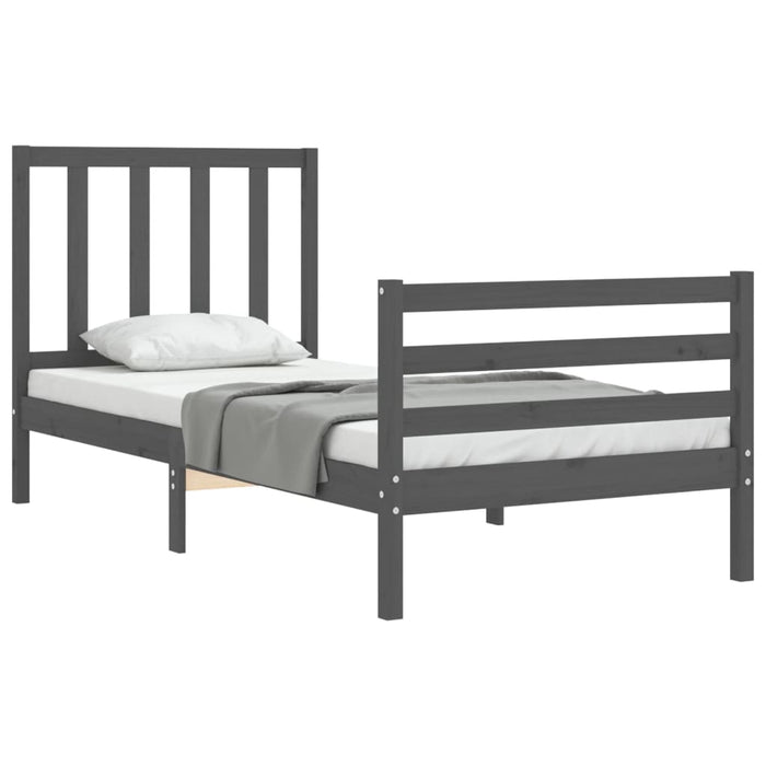 Massivholzbett mit Kopfteil Grau 100x200 cm
