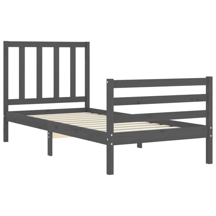 Massivholzbett mit Kopfteil Grau 100x200 cm