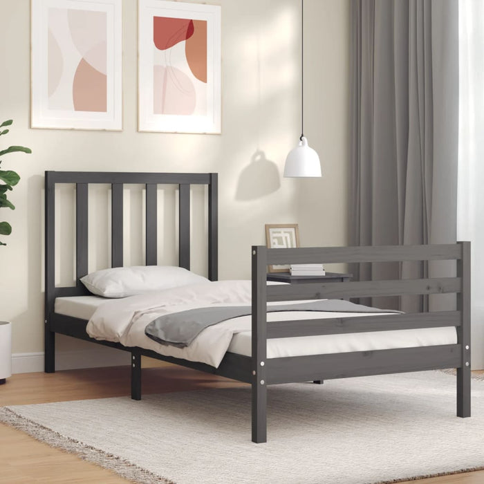 Massivholzbett mit Kopfteil Grau 100x200 cm