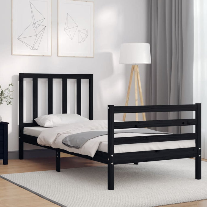 Massivholzbett mit Kopfteil Schwarz 100x200 cm