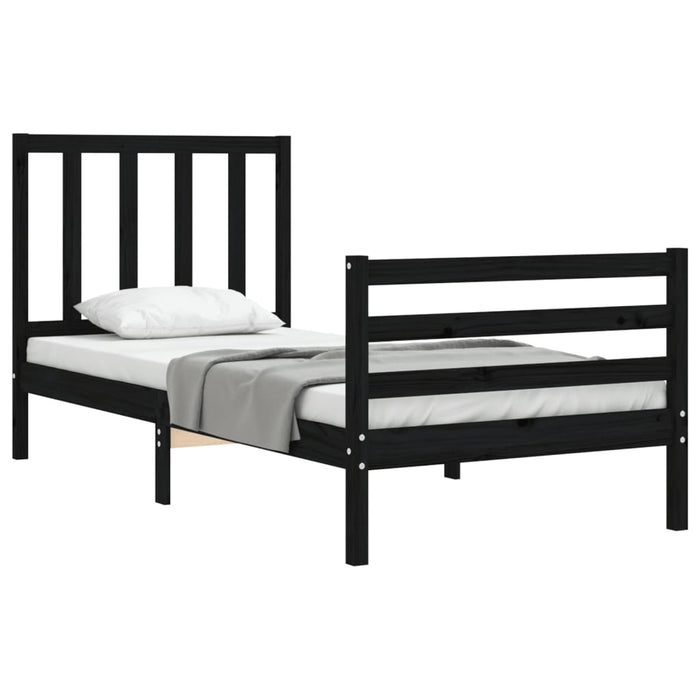 Massivholzbett mit Kopfteil Schwarz 100x200 cm