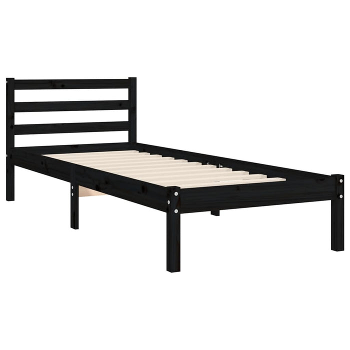 Massivholzbett mit Kopfteil Schwarz 100x200 cm