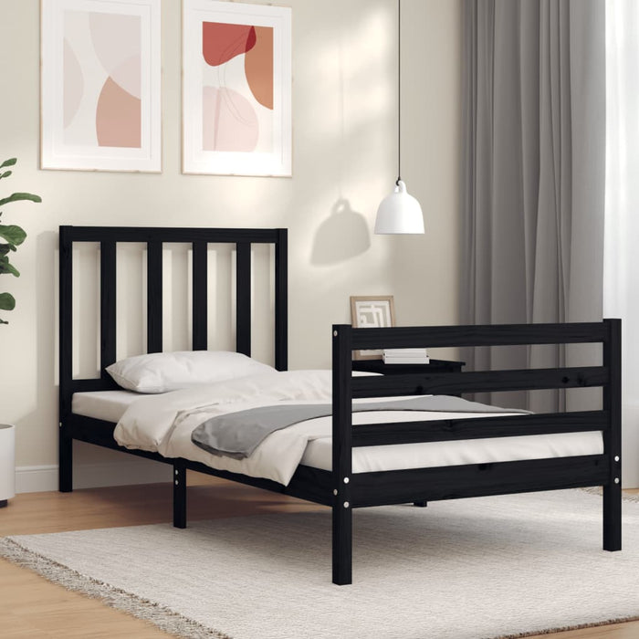 Massivholzbett mit Kopfteil Schwarz 100x200 cm