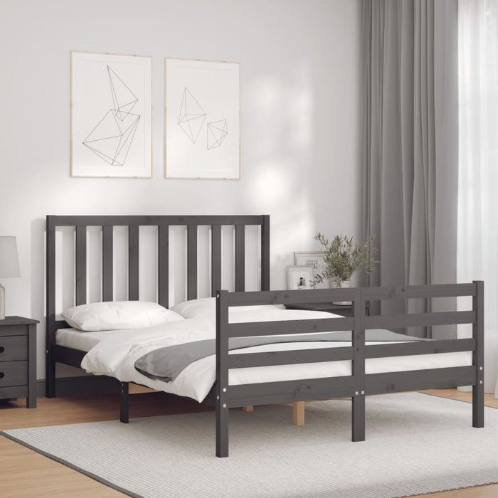 Massivholzbett mit Kopfteil Grau 120x200 cm