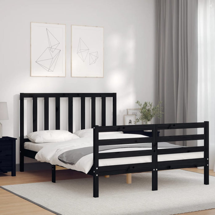 Massivholzbett mit Kopfteil Schwarz 120x200 cm