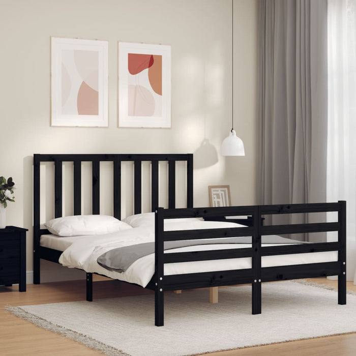 Massivholzbett mit Kopfteil Schwarz 120x200 cm