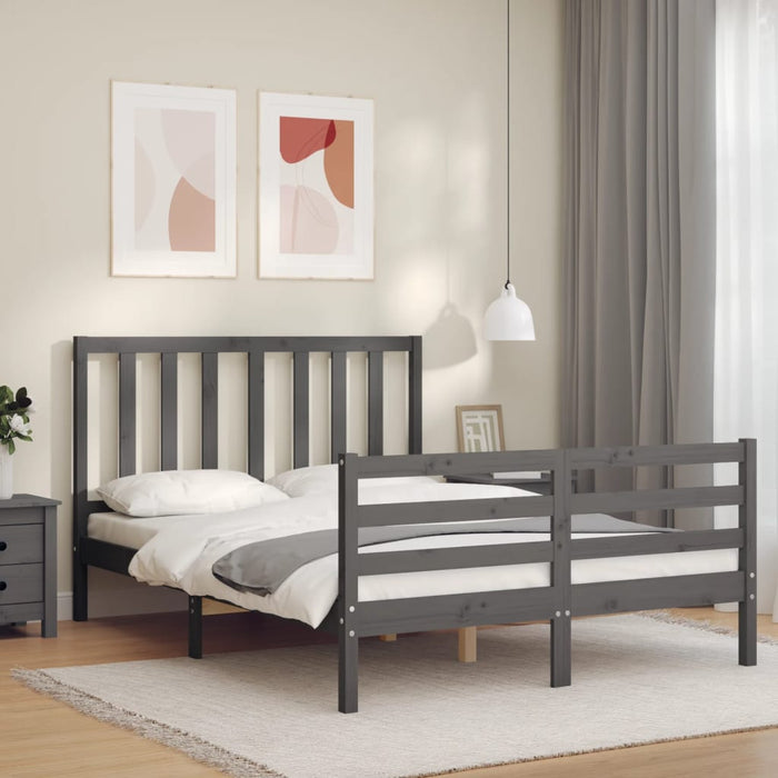 Massivholzbett mit Kopfteil Grau 140x200 cm