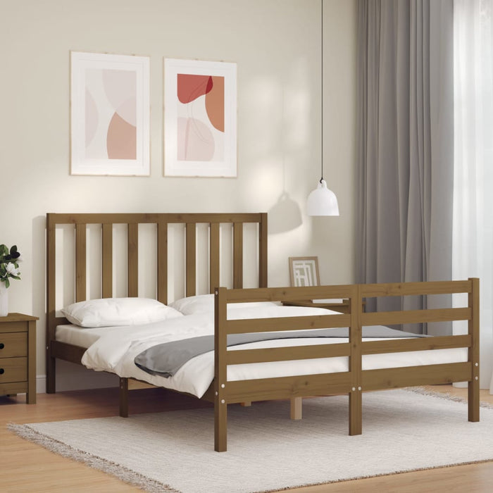 Massivholzbett mit Kopfteil Honigbraun 140x200 cm