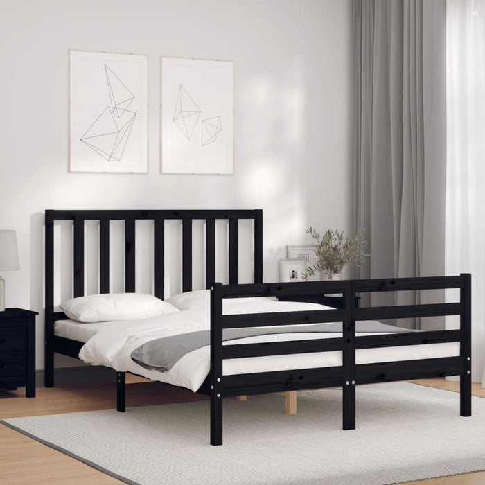Massivholzbett mit Kopfteil Schwarz 140x200 cm