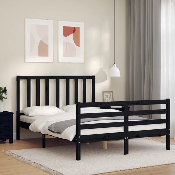 Massivholzbett mit Kopfteil Schwarz 140x200 cm