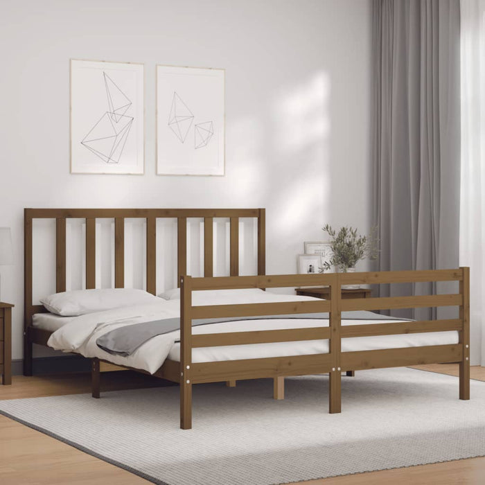 Massivholzbett mit Kopfteil Honigbraun