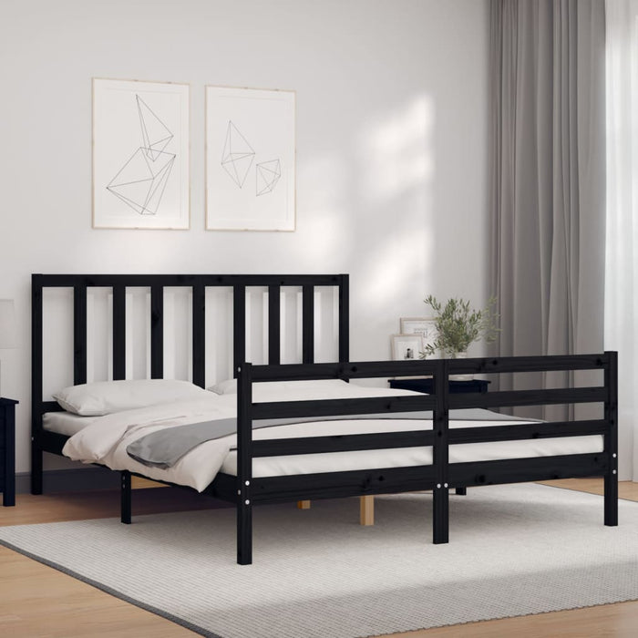 Massivholzbett mit Kopfteil Schwarz