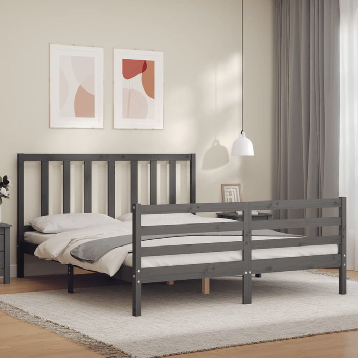 Massivholzbett mit Kopfteil Grau 160x200 cm
