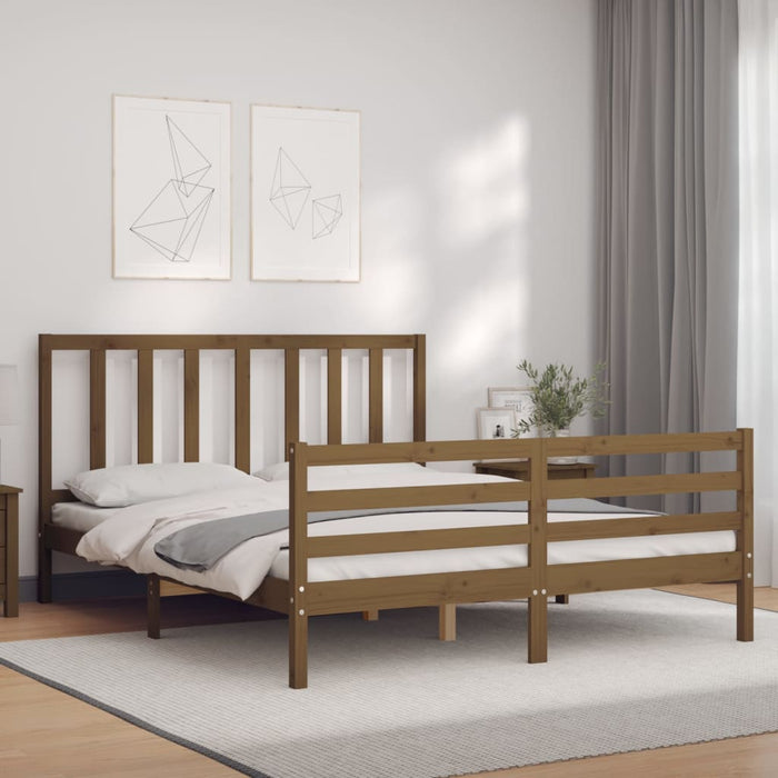 Massivholzbett mit Kopfteil Honigbraun 160x200 cm