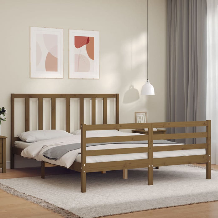 Massivholzbett mit Kopfteil Honigbraun 160x200 cm