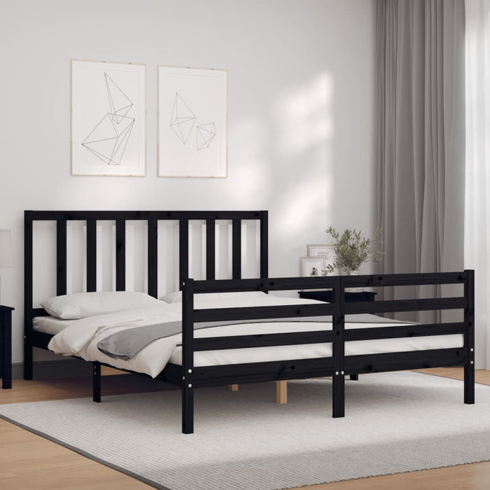 Massivholzbett mit Kopfteil Schwarz 160x200 cm