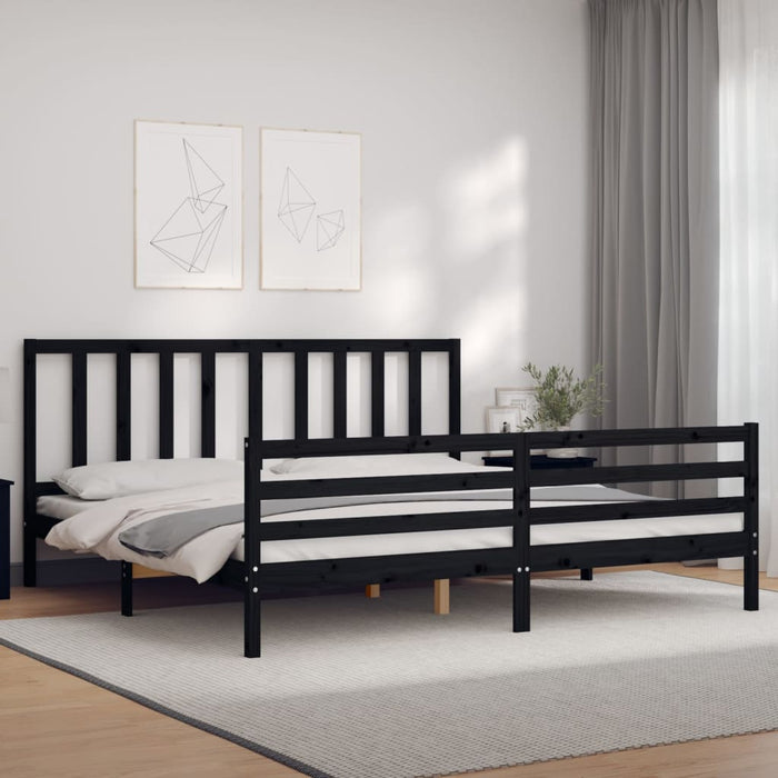 Massivholzbett mit Kopfteil Schwarz
