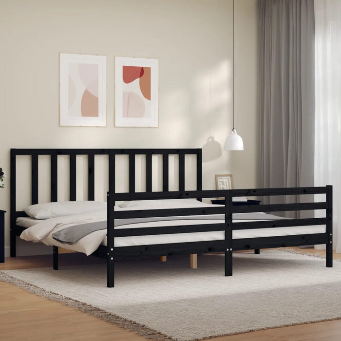 Massivholzbett mit Kopfteil Schwarz