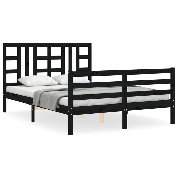 Massivholzbett mit Kopfteil Schwarz