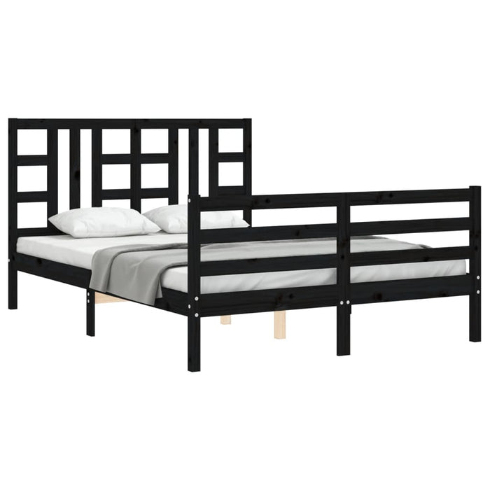 Massivholzbett mit Kopfteil Schwarz