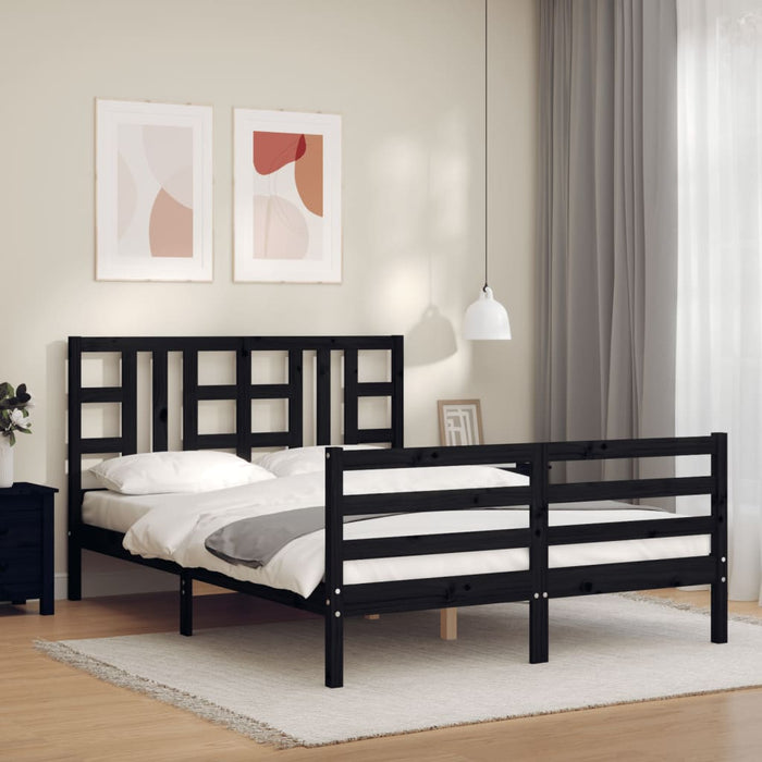 Massivholzbett mit Kopfteil Schwarz 140x190 cm