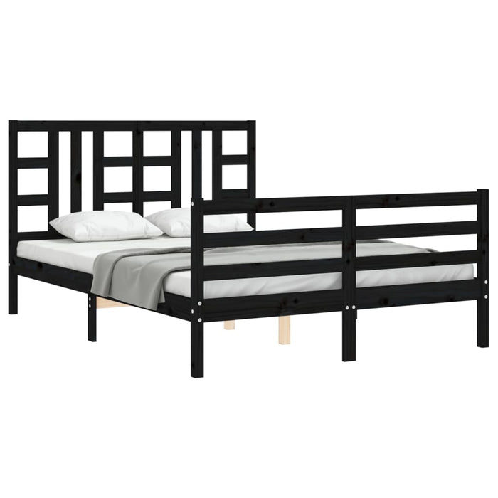 Massivholzbett mit Kopfteil Schwarz 140x190 cm