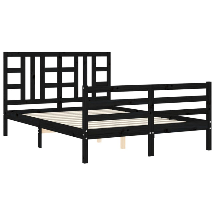 Massivholzbett mit Kopfteil Schwarz 140x190 cm