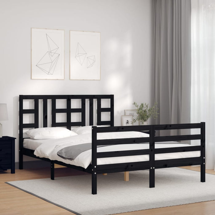 Massivholzbett mit Kopfteil Schwarz 140x190 cm