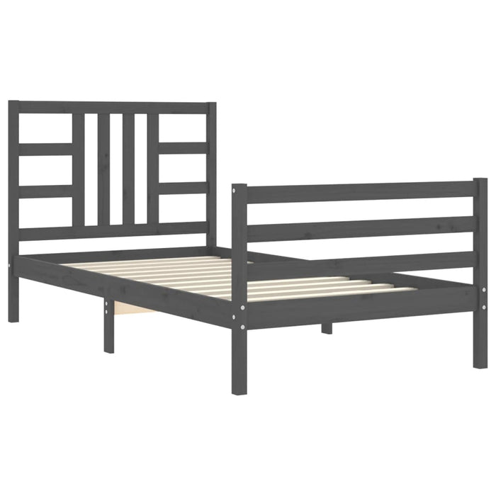 Massivholzbett mit Kopfteil Grau 90x200 cm