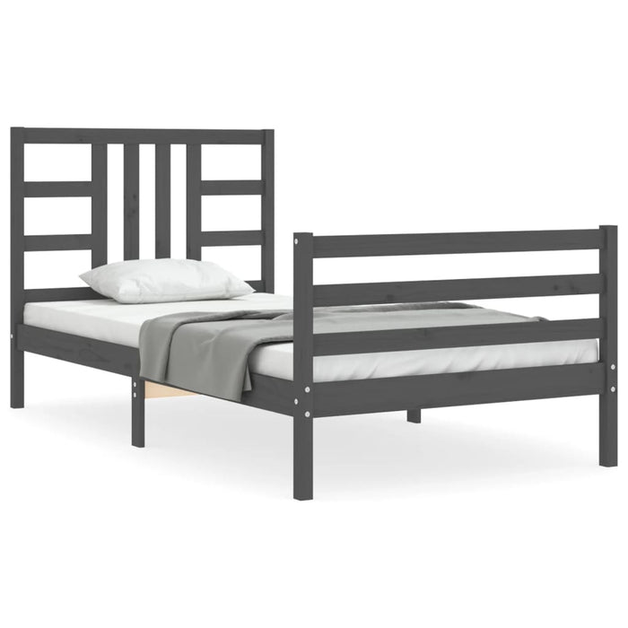 Massivholzbett mit Kopfteil Grau 100x200 cm