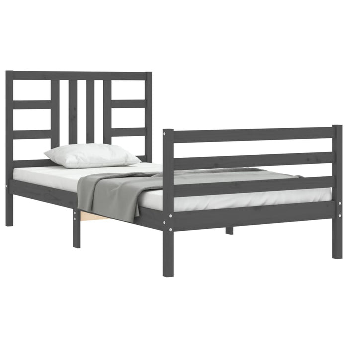 Massivholzbett mit Kopfteil Grau 100x200 cm