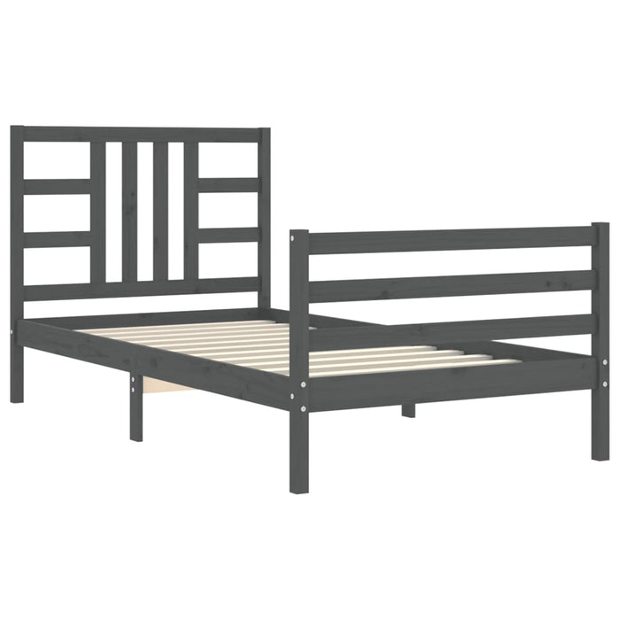 Massivholzbett mit Kopfteil Grau 100x200 cm