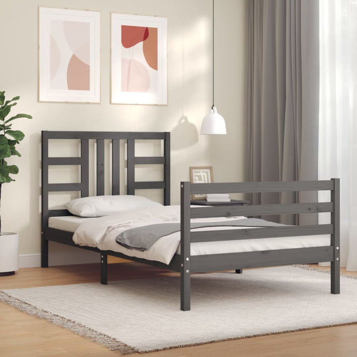 Massivholzbett mit Kopfteil Grau 100x200 cm