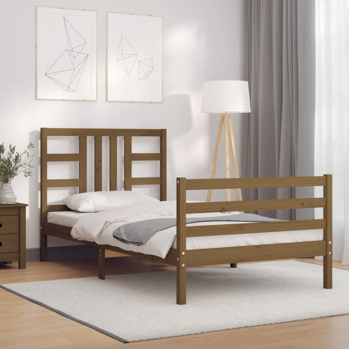 Massivholzbett mit Kopfteil Honigbraun 100x200 cm