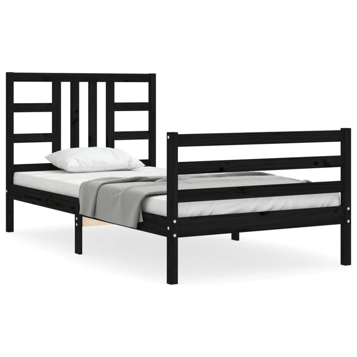 Massivholzbett mit Kopfteil Schwarz 100x200 cm