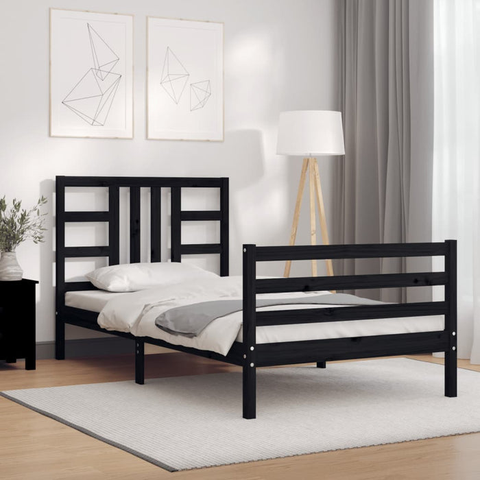 Massivholzbett mit Kopfteil Schwarz 100x200 cm