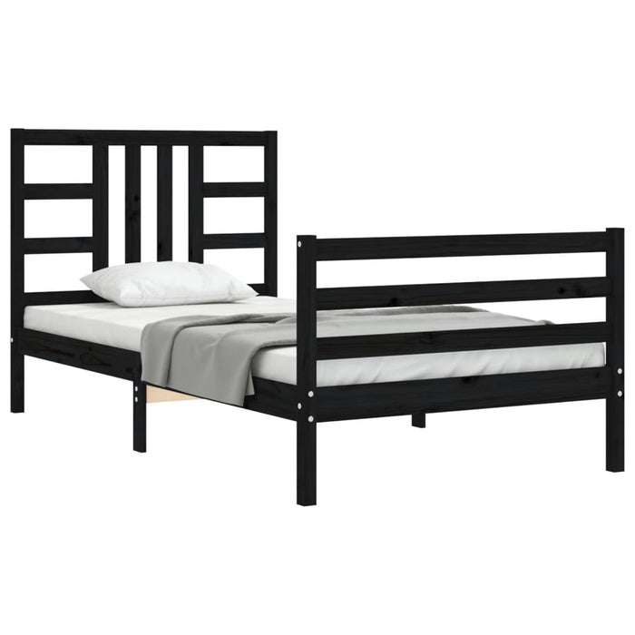Massivholzbett mit Kopfteil Schwarz 100x200 cm